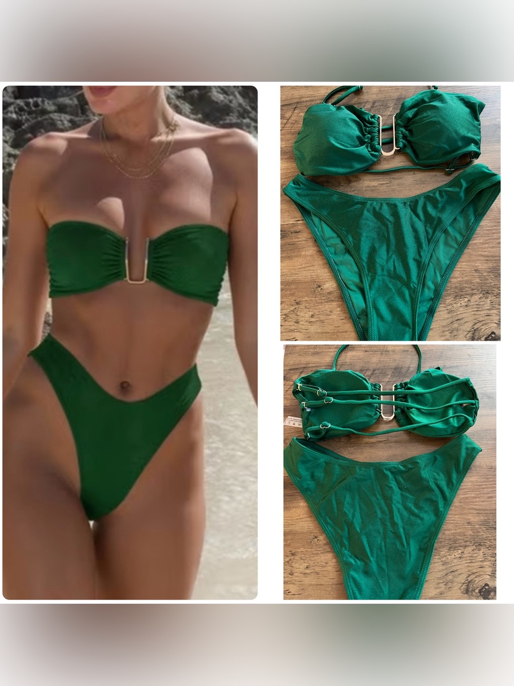 Emerald Green Bandeau U Ring High Cut Bikini Set